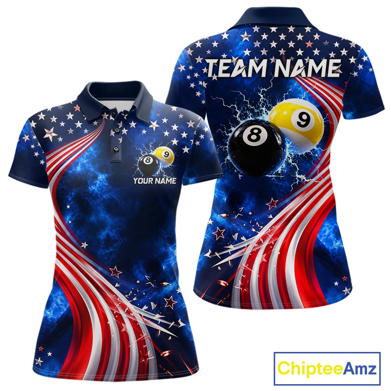 Thunder 8 Ball 9 Ball US Flag Pool Team Shirt For Women Personalized Patriotic Billiard Team Shirt Jersey NYN4749