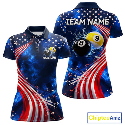 Thunder 8 Ball 9 Ball US Flag Pool Team Shirt For Women Personalized Patriotic Billiard Team Shirt Jersey NYN4749