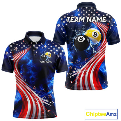 Thunder 8 Ball 9 Ball US Flag Pool Team Shirt For Men Personalized Patriotic Billiard Team Shirt Jersey NYN4749