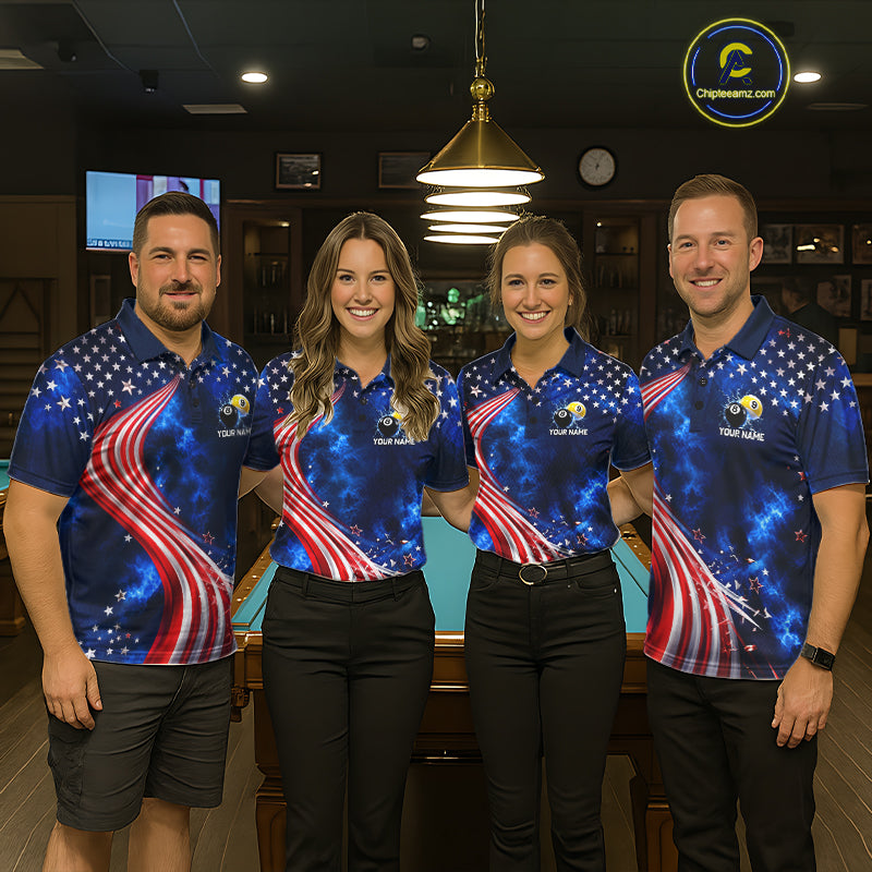 Thunder 8 Ball 9 Ball US Flag Pool Team Shirt For Women Personalized Patriotic Billiard Team Shirt Jersey NYN4749