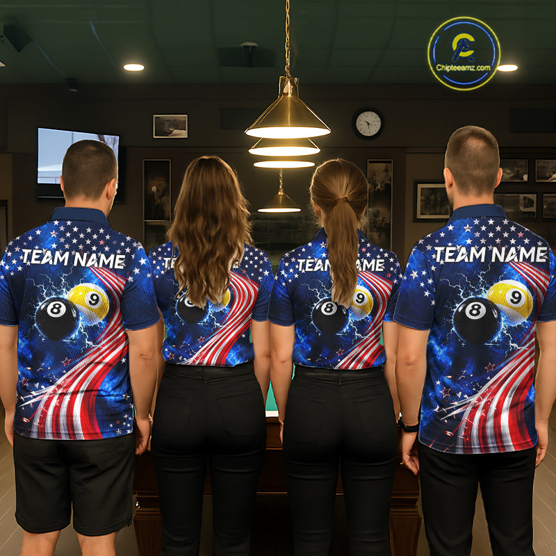 Thunder 8 Ball 9 Ball US Flag Pool Team Shirt For Women Personalized Patriotic Billiard Team Shirt Jersey NYN4749