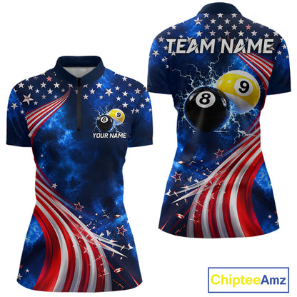 Thunder 8 Ball 9 Ball US Flag Pool Team Shirt For Women Personalized Patriotic Billiard Team Shirt Jersey NYN4749