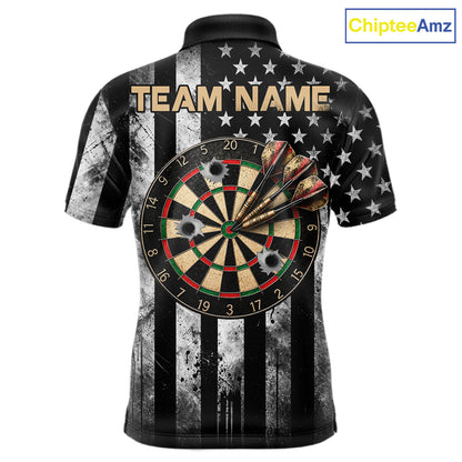 Funny Gun Cowboy Skeleton Darts Polo 1/4-Zip Shirt For Men Custom Patriotic Darts Tournament Jersey NYN4752