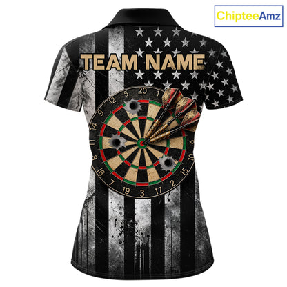 Funny Gun Cowboy Skeleton Darts Polo 1/4-Zip Shirt For Women Custom Patriotic Darts Tournament Jersey NYN4752