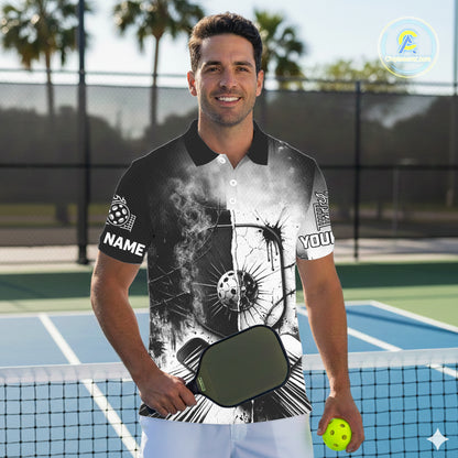 Custom Black White Pickleball Ball League Jerseys Grunge Pickleball Paddle Shirts For Men NYN2135