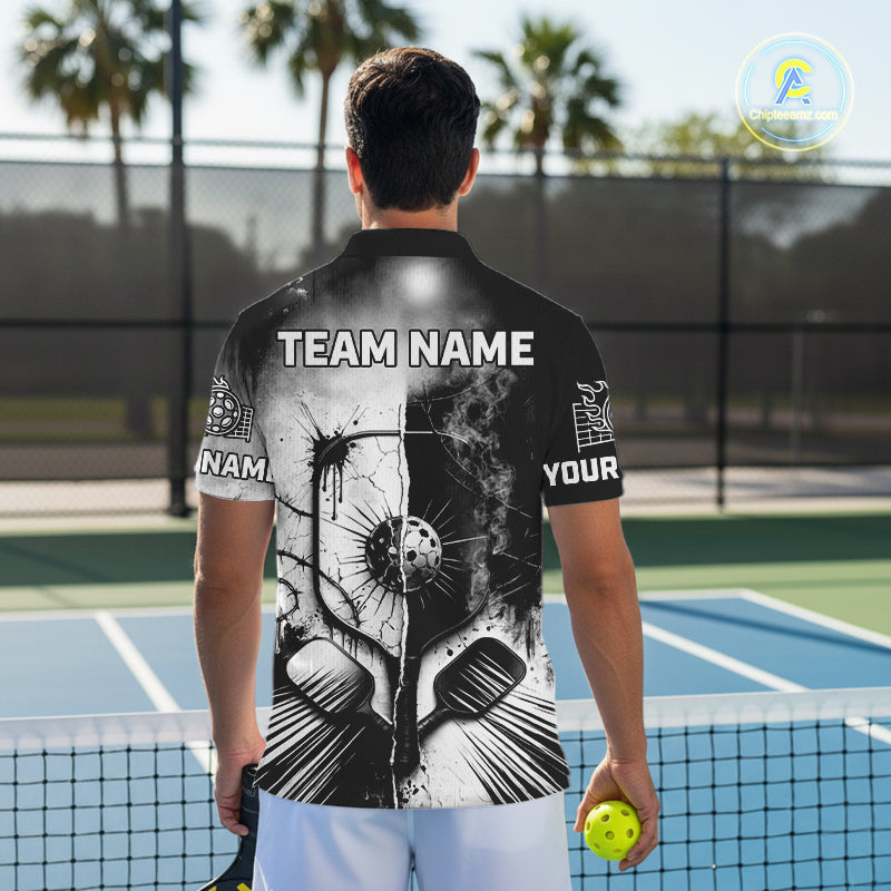 Custom Black White Pickleball Ball League Jerseys Grunge Pickleball Paddle Shirts For Men NYN2135