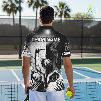 Custom Black White Pickleball Ball League Jerseys Grunge Pickleball Paddle Shirts For Men NYN2135