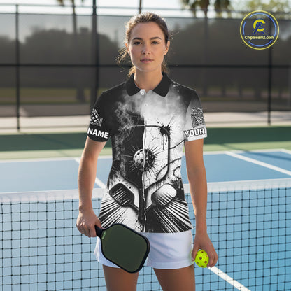 Custom Black White Pickleball Ball League Jerseys Grunge Pickleball Paddle Shirts For Women NYN2135