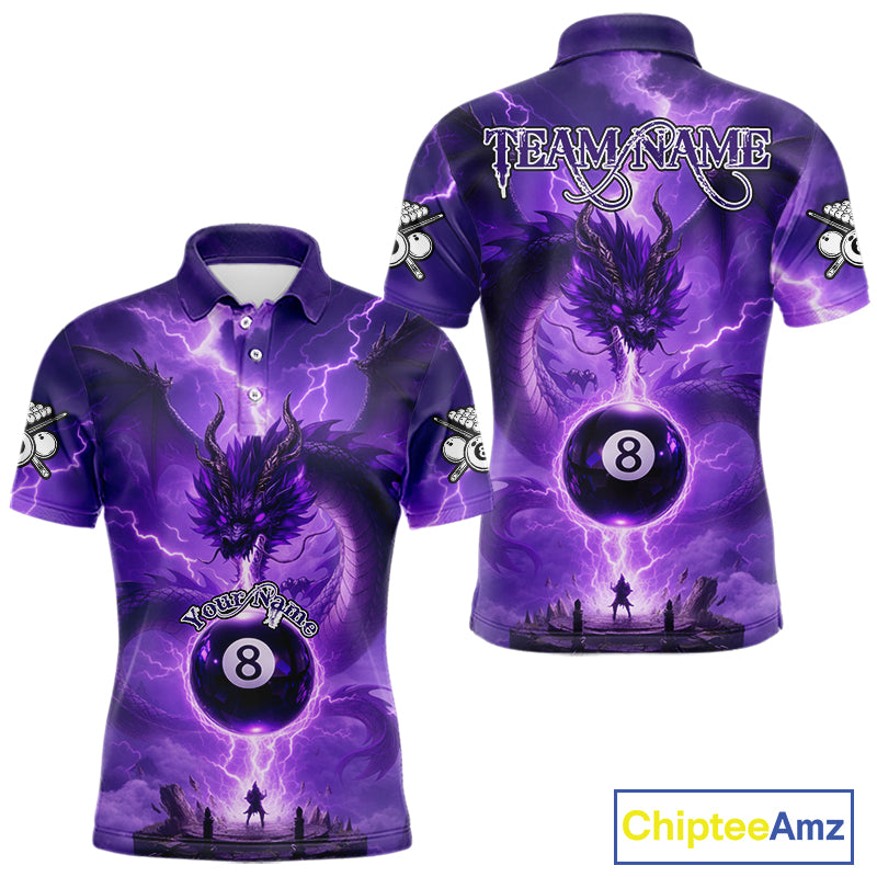 Dragon Light 8 Ball Men Billiard Polo & 1/4-Zip Shirt Custom Pool Team Billiard Shirts|Purple NYN2402
