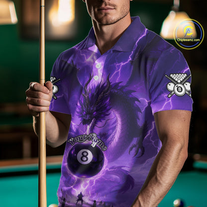 Dragon Light 8 Ball Men Billiard Polo & 1/4-Zip Shirt Custom Pool Team Billiard Shirts|Purple NYN2402