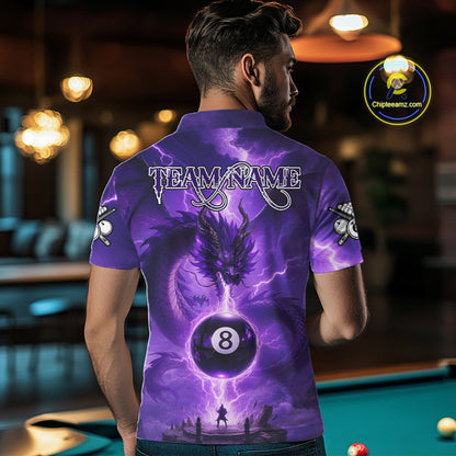 Dragon Light 8 Ball Men Billiard Polo & 1/4-Zip Shirt Custom Pool Team Billiard Shirts|Purple NYN2402