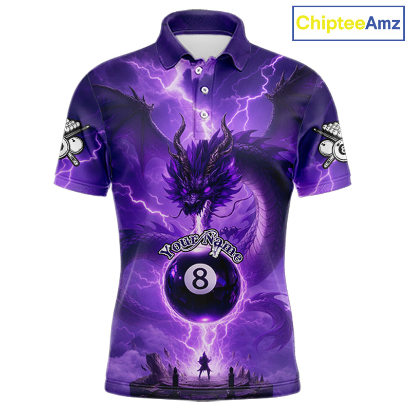 Dragon Light 8 Ball Men Billiard Polo & 1/4-Zip Shirt Custom Pool Team Billiard Shirts|Purple NYN2402