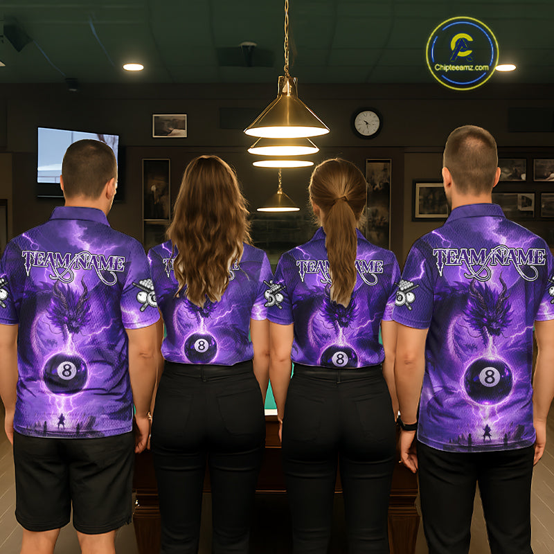 Dragon Light 8 Ball Women Billiard Polo & 1/4-Zip Shirt Custom Pool Team Billiard Shirts|Purple NYN2402