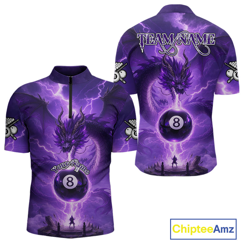 Dragon Light 8 Ball Men Billiard Polo & 1/4-Zip Shirt Custom Pool Team Billiard Shirts|Purple NYN2402