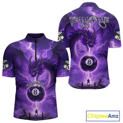 Dragon Light 8 Ball Men Billiard Polo & 1/4-Zip Shirt Custom Pool Team Billiard Shirts|Purple NYN2402
