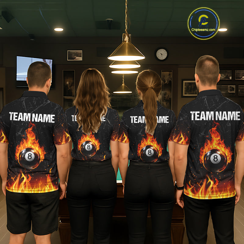 Funny Skulls Flame 8 Ball Men Billiard Team Shirts Custom Pool Ball Billiard Shirt Designs NYN2403