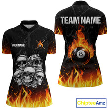 Load image into Gallery viewer, Funny Skulls Flame 8 Ball Women Billiard Team Shirts Custom Pool Ball Billiard Shirt Designs NYN2403