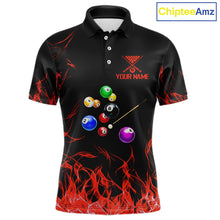 Load image into Gallery viewer, Red Flames Pool Balls Men Billiard Polo &amp; 1/4-Zip Apparel Custom Billiard Team Shirt Designs NYN2405