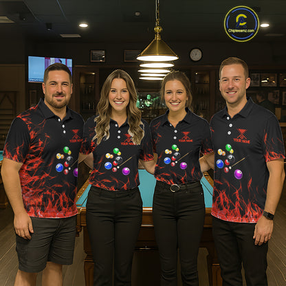Red Flames Pool Balls Women Billiard Polo & 1/4-Zip Apparel Custom Billiard Team Shirt Designs NYN2405