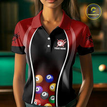 Load image into Gallery viewer, Red Funny Bull Pool Balls Women Billiard Polo &amp; 1/4-Zip Apparel Custom Billiard Shirt Designs NYN2408