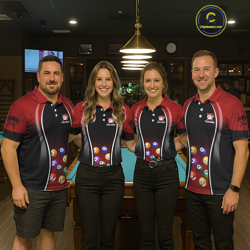 Red Funny Bull Pool Balls Women Billiard Polo & 1/4-Zip Apparel Custom Billiard Shirt Designs NYN2408