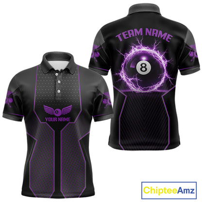 Thunder Purple 8 Ball Pool Men Billiard Polo & 1/4-Zip Jersey Custom Billiard Shirt Designs NYN2410