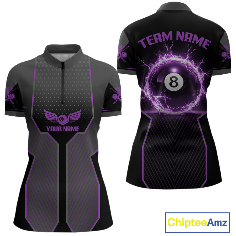 Thunder Purple 8 Ball Pool Women Billiard Polo & 1/4-Zip Jersey Custom Billiard Shirt Designs NYN2410