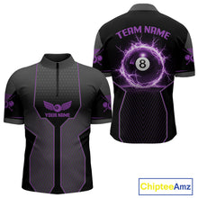 Load image into Gallery viewer, Thunder Purple 8 Ball Pool Men Billiard Polo &amp; 1/4-Zip Jersey Custom Billiard Shirt Designs NYN2410