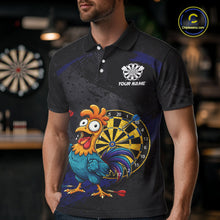 Load image into Gallery viewer, Colorful Rooster Funny Men Darts Polo &amp; 1/4-Zip Shirt Custom Grunge Blue Dart Attire For Darters NYN3004