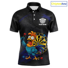 Load image into Gallery viewer, Colorful Rooster Funny Men Darts Polo &amp; 1/4-Zip Shirt Custom Grunge Blue Dart Attire For Darters NYN3004