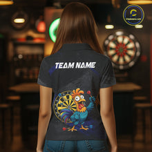 Load image into Gallery viewer, Colorful Rooster Funny Women Darts Polo &amp; 1/4-Zip Shirt Custom Grunge Blue Dart Attire For Darters NYN3004
