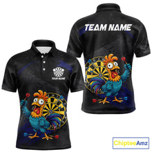 Load image into Gallery viewer, Colorful Rooster Funny Men Darts Polo &amp; 1/4-Zip Shirt Custom Grunge Blue Dart Attire For Darters NYN3004