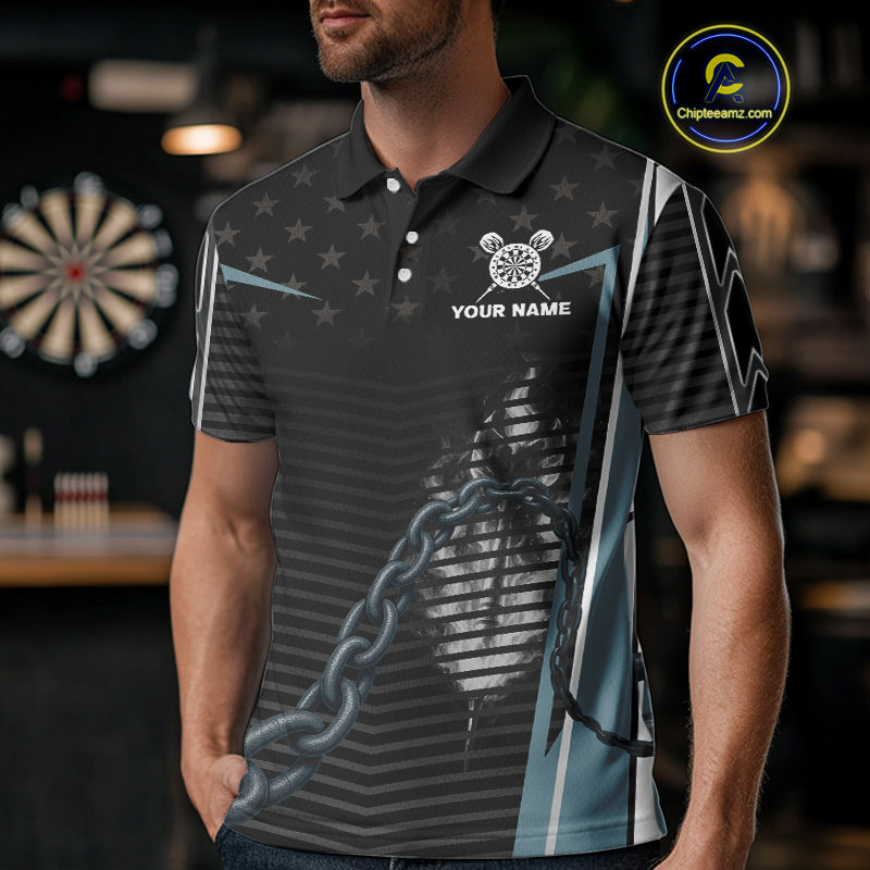 Flame Darts & Scorpion Men's Darts Shirt - Custom Name For Steel Blue Darts Jersey NYN0454