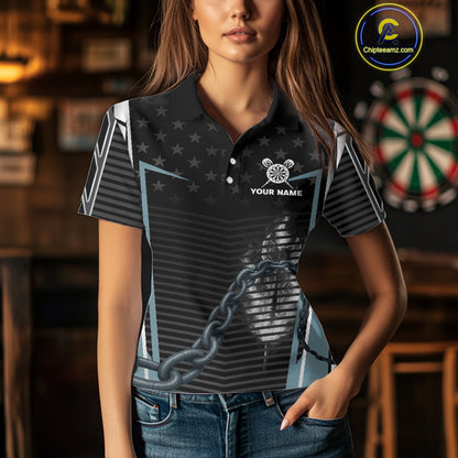 Flame Darts & Scorpion Women's Darts Shirt - Custom Name For Steel Blue Darts Jersey NYN0454