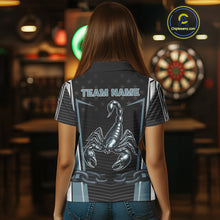 Load image into Gallery viewer, Flame Darts &amp; Scorpion Women&#39;s Darts Shirt - Custom Name For Steel Blue Darts Jersey NYN0454