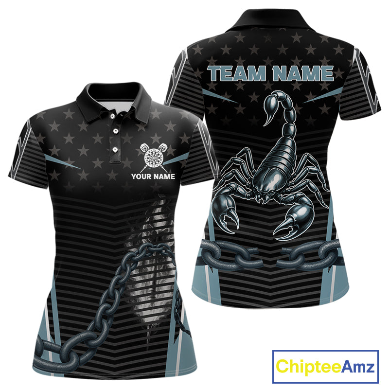 Flame Darts & Scorpion Women's Darts Shirt - Custom Name For Steel Blue Darts Jersey NYN0454