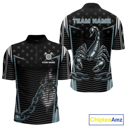 Flame Darts & Scorpion Men's Darts Shirt - Custom Name For Steel Blue Darts Jersey NYN0454