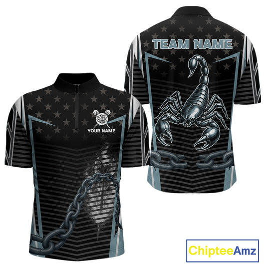 Flame Darts & Scorpion Men's Darts Shirt - Custom Name For Steel Blue Darts Jersey NYN0454