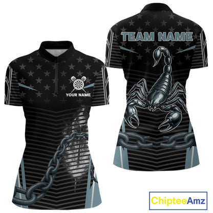 Flame Darts & Scorpion Women's Darts Shirt - Custom Name For Steel Blue Darts Jersey NYN0454
