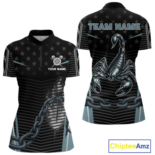 Flame Darts & Scorpion Women's Darts Shirt - Custom Name For Steel Blue Darts Jersey NYN0454