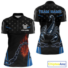 Load image into Gallery viewer, Flame Dart Arrow &amp; Scorpion Women&#39;s Darts Shirt - Custom Name For Blue Darts Jersey NYN0455