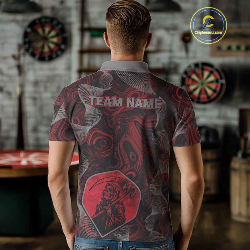 Grim Reaper Darts Flight & Red Swirl Men's Darts Team Shirt Custom Name For Players NYN0460