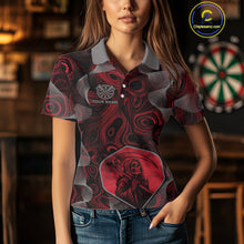 Load image into Gallery viewer, Grim Reaper Darts Flight &amp; Red Swirl Women's Darts Team Shirt Custom Name For Players NYN0460