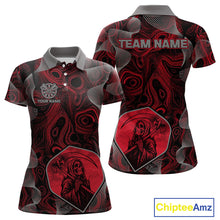 Load image into Gallery viewer, Grim Reaper Darts Flight &amp; Red Swirl Women's Darts Team Shirt Custom Name For Players NYN0460