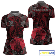 Load image into Gallery viewer, Grim Reaper Darts Flight &amp; Red Swirl Women's Darts Team Shirt Custom Name For Players NYN0460