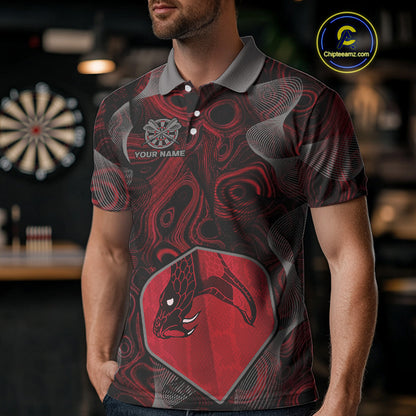 Dragon Darts Flight & Red Swirl Men's Darts Team Shirt - Custom Name For Players NYN0461