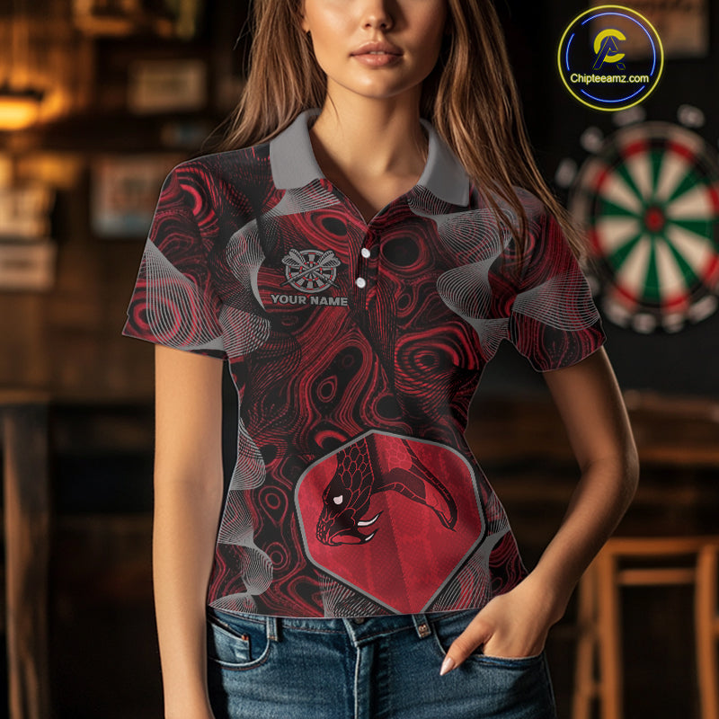 Dragon Darts Flight & Red Swirl Women's Darts Team Shirt - Custom Name For Players NYN0461