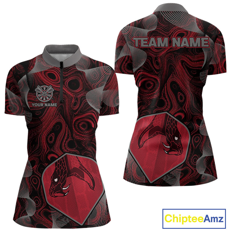 Dragon Darts Flight & Red Swirl Women's Darts Team Shirt - Custom Name For Players NYN0461