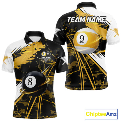 Yellow Lightning 8 Ball 9 Ball Pool Shirt For Men Custom Camo Billiard Team Jersey