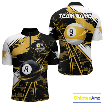 Yellow Lightning 8 Ball 9 Ball Pool Shirt For Men Custom Camo Billiard Team Jersey